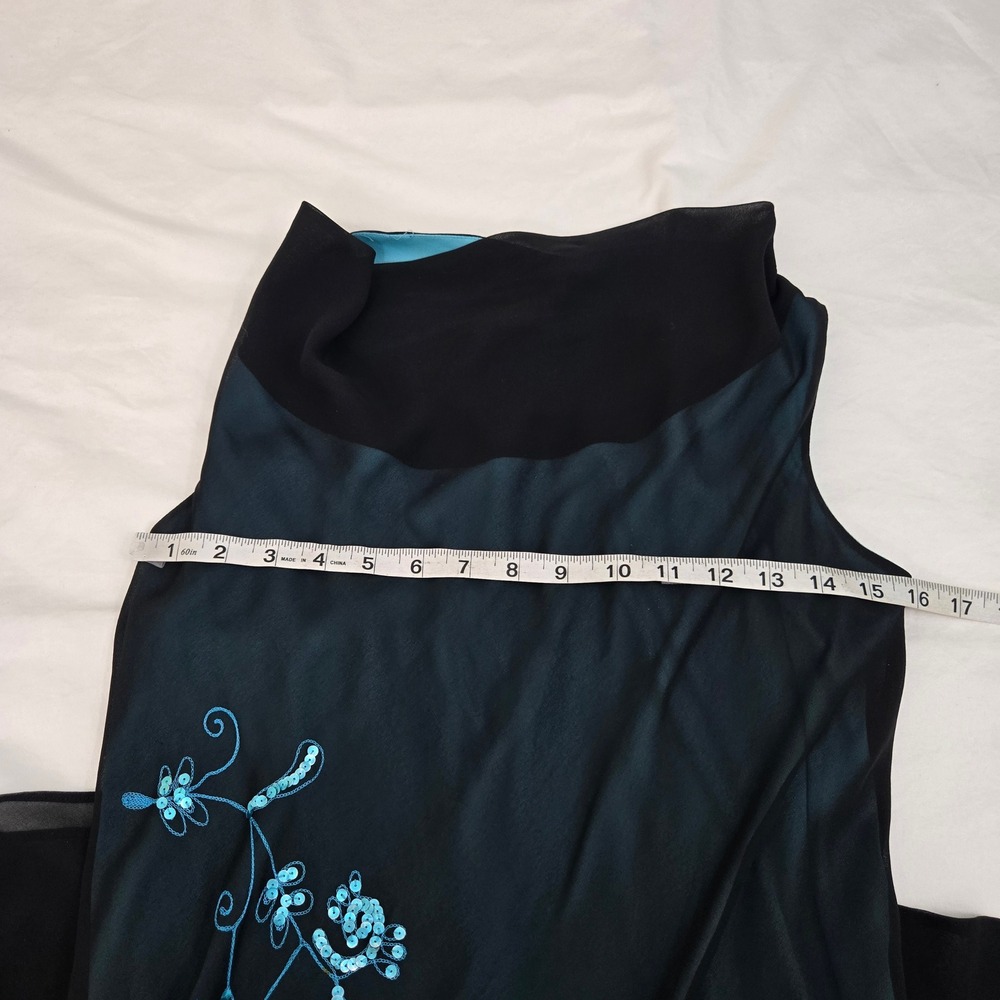 VTG 90s AGB Prom Dress 12( S/M) Black Teal‎ Cowl Neck Floral Sequin Whimsigoth - Picture 7 of 15